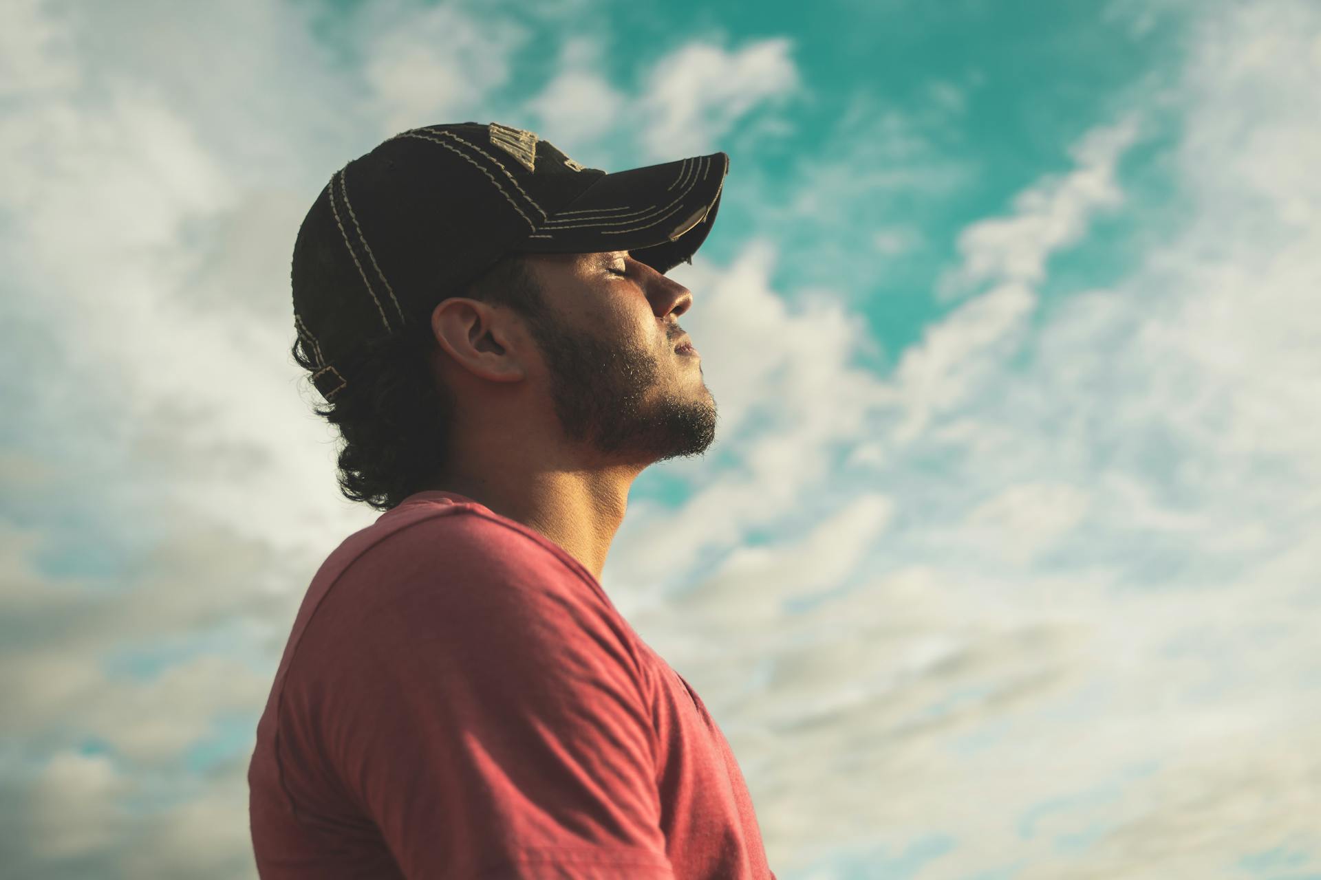 A man with anxiety induced cottonmouth practicing deep breathing techniques in an effort to reduce his anxiety and increase saliva flow.